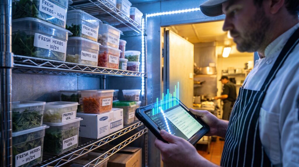AI inventory tracking in a restaurant walk-in cooler