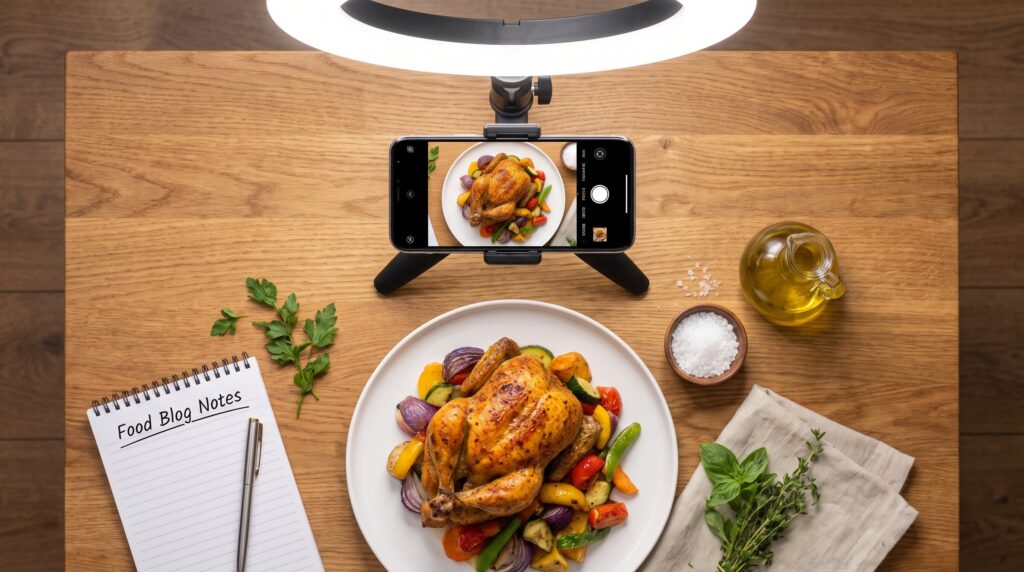 Food photography setup for restaurant social media content