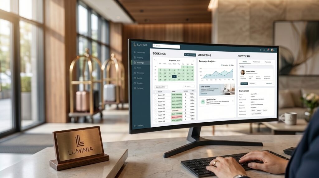 AI-powered hotel PMS dashboard for direct bookings